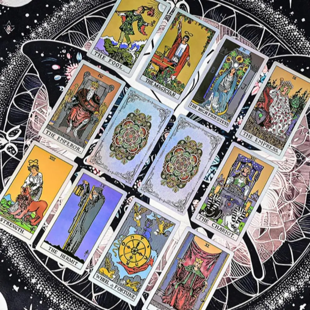 

Holographic Gold Foil Rider Tarot Deck - 78 Cards PET Plastic, Waterproof & Scratch-Resistant, with Paper Guidebook 12*7cm