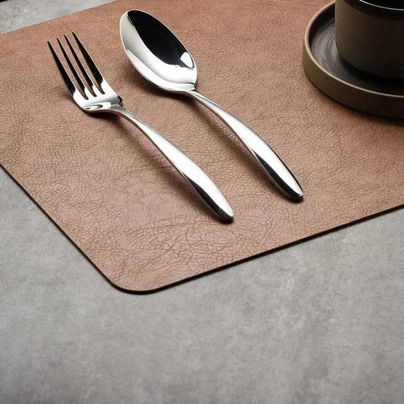 Light Luxury Solid Leather Placemat Coffee Brown PVC Table Mat Waterproof Oilproof Heat-Insulated Plate Bowl Pad Table Decor