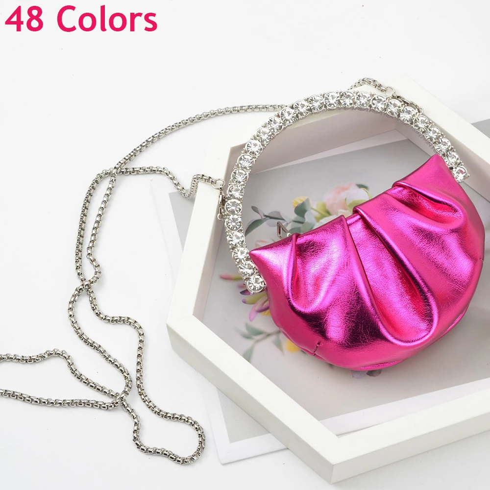 

48 Colors Rhinestone Bag Fashion Diamond Clutches Metal/Acrylic Handle Dinner Handbags Mini Lipstick Key Pocket Purses Collect