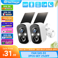 Techage 1pcs Solar Camera 3MP Wireless IP Camera Wifi PIR Support Alexa 2-Way Audio Human Detect Surveillance Security Sloar