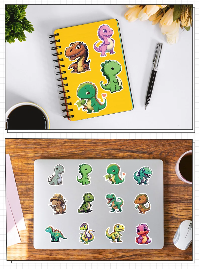 10/50pcs Cute Dinosaur Animal Stickers Toys Jurassic Anime Cool Funny Waterproof Sticker DIY Cups Skateboard Car Laptop Sticker