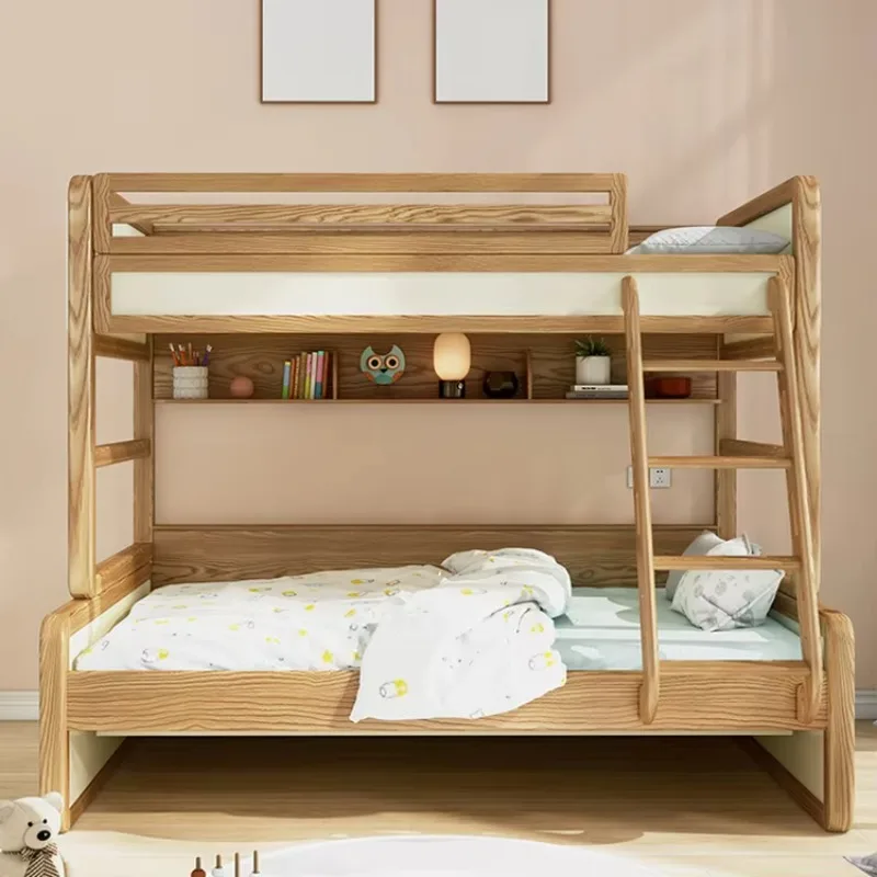 Modern Luxury Solid Wood Queen Size Bunk Bed Storage for Kids Tomyniki Brand Walnut Finish Customizable for Bedroom School