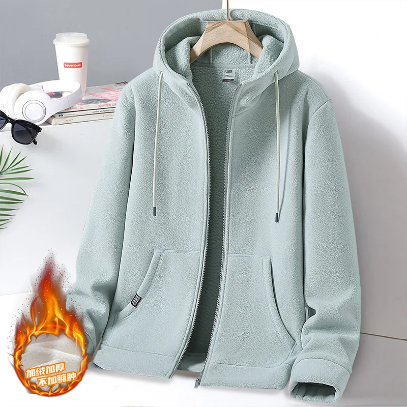 

Sweater Men's Hooded Autumn and Winter Couple Outdoor Fleece Thickened Loose Casual Warm Large Size Lamb Fleece Jacket