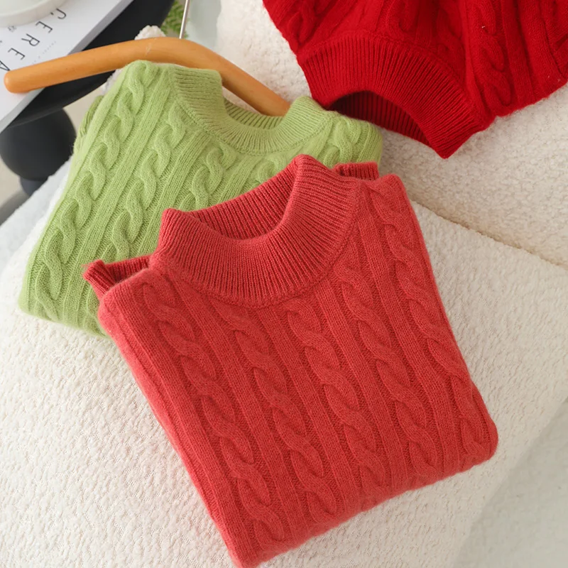 

Children Mock Neck Pullover Wool Sweater Twist Flower Boy Girl Autumn Winter 100% Merino Wool Knitwear Kids Jacquard Clothes Top
