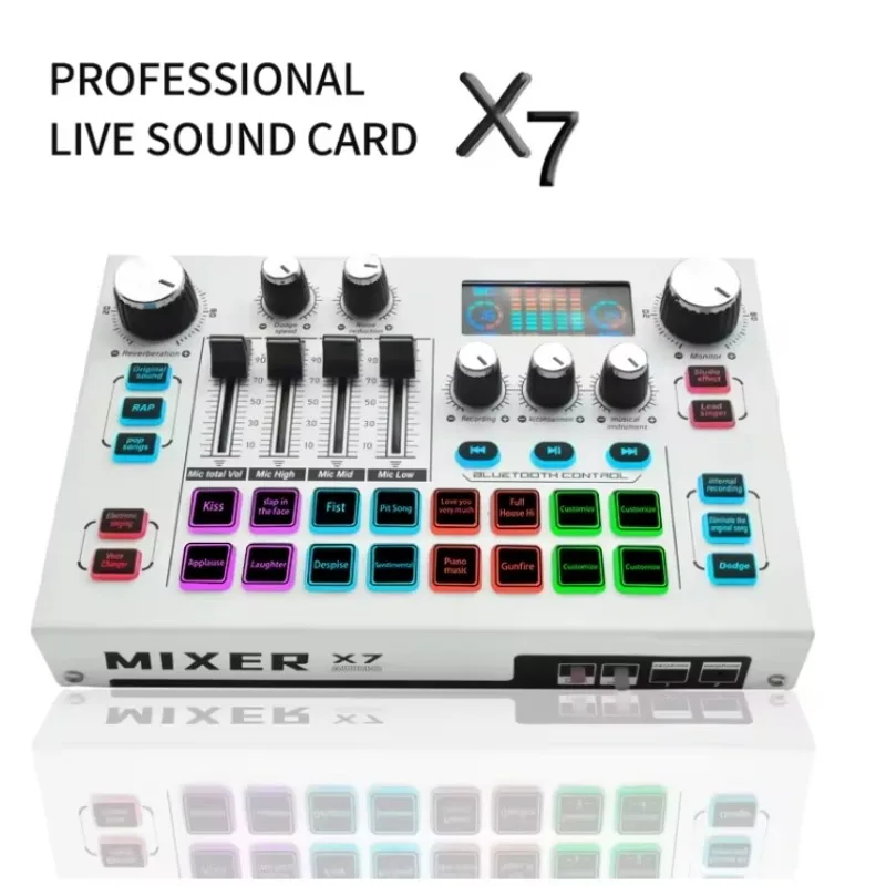 X7 Mixer English Version 48V Sound Card Full Metal, Suitable for Mobile Phone Computer Live Broadcast Singing Game Studio X7