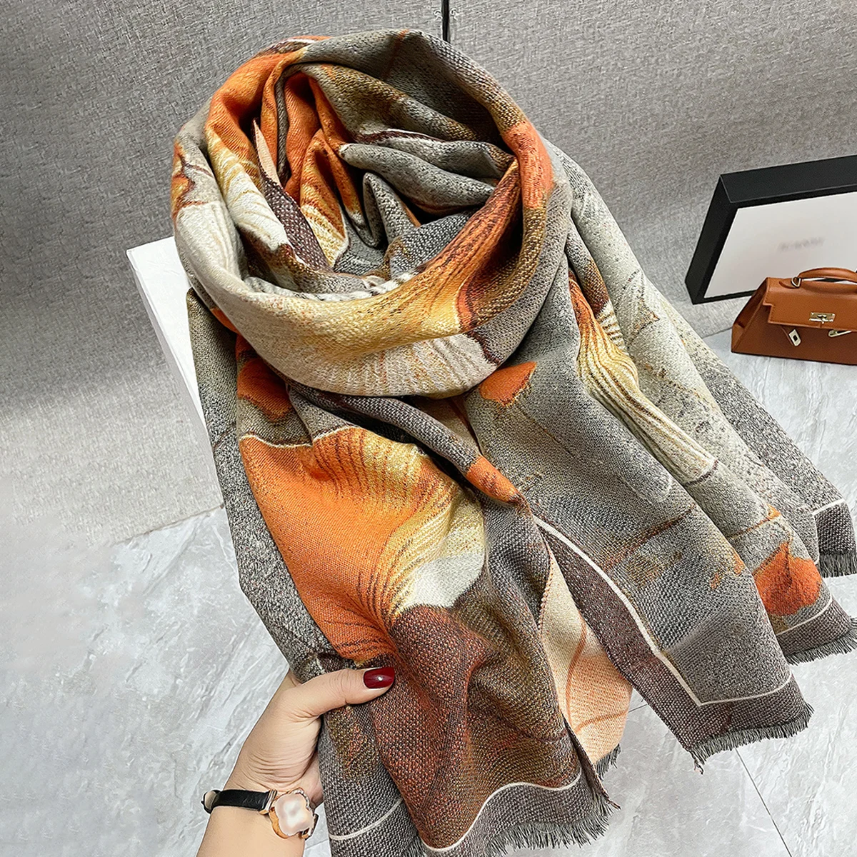 Fashion Double-sided Winter Thick Warm Neck Scarf Air Conditioning Shawl Floral Printing Autumn and Winter Cashmere Feel Blanket