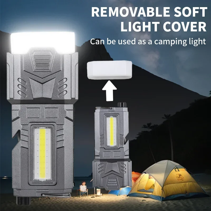 Lampe de travail COB + LED, marteau de sécurité multifonctionnel, queue de fenêtre cassée, aimant, crochet extérieur, lumière de camping, nouveau