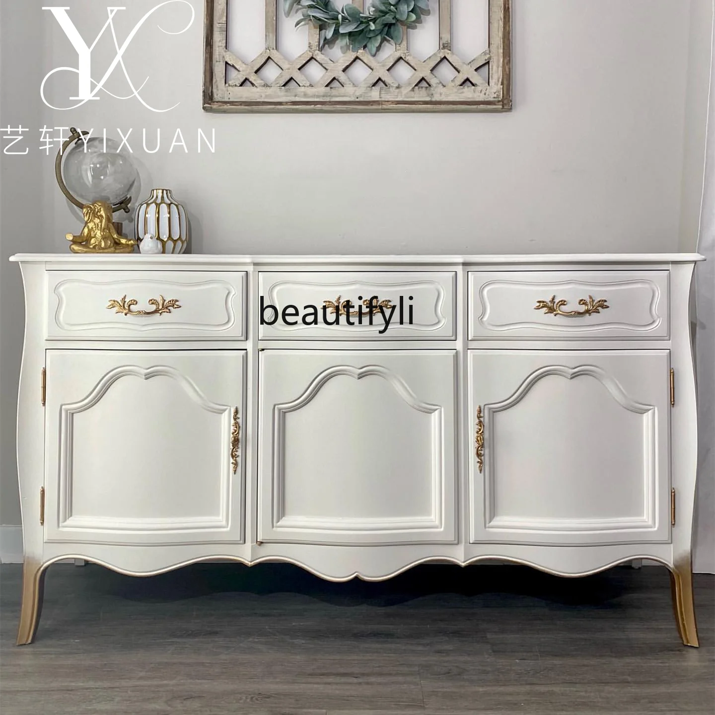 

French Style Solid Wood Vintage Sideboard American Style Solid Wood Carved Storage Cabinet Living Room Decorative Cabinet