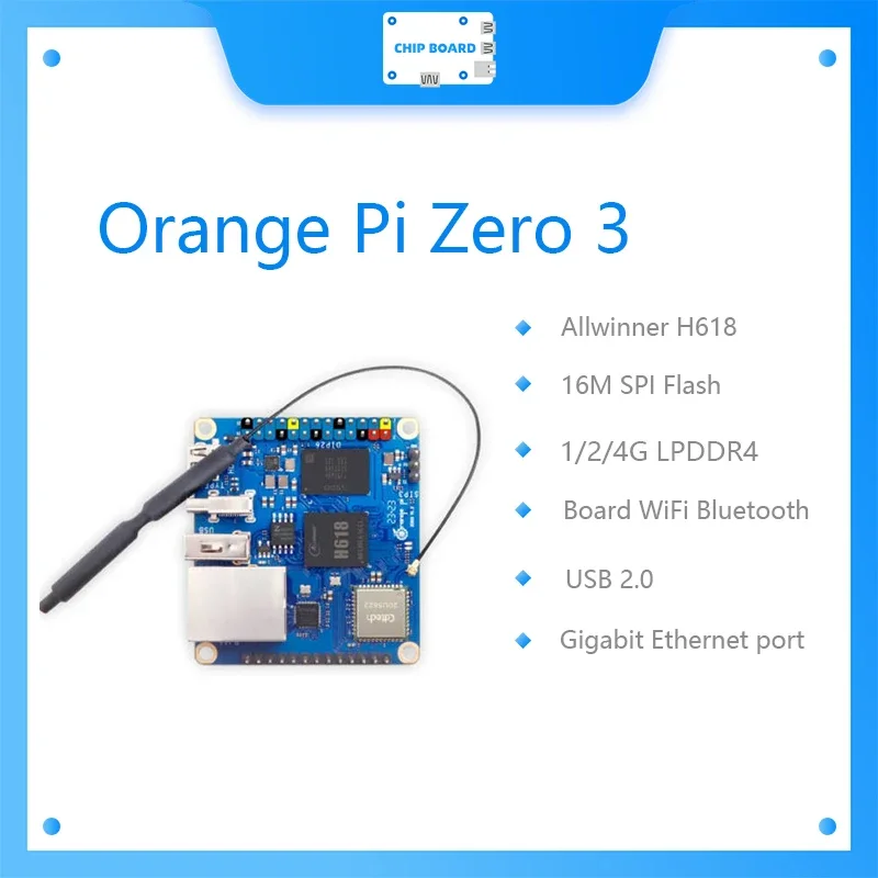 VivaOrange Pi Zero 3 Allwinner H618 64-Bit WiFi 5 + BT5.0 LPDDR4 16MB SPI Flash Gigabit Ethernet Android 12 TV Ubuntu 22 OS