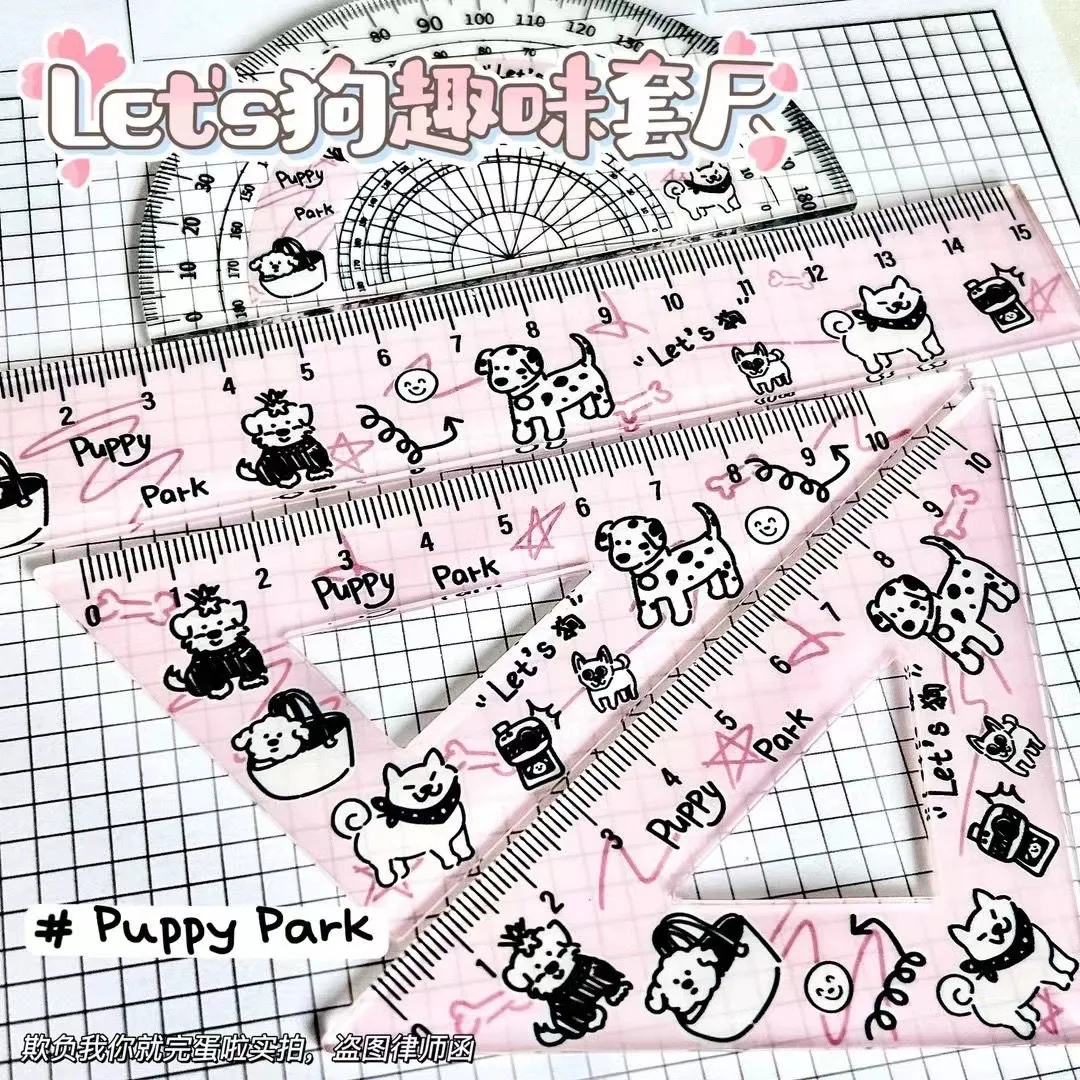4pcs Student Ruler Set, Straight Triangle Ruler, Protractor Kit, High Aesthetic Stationery, Learning Measuring Tools