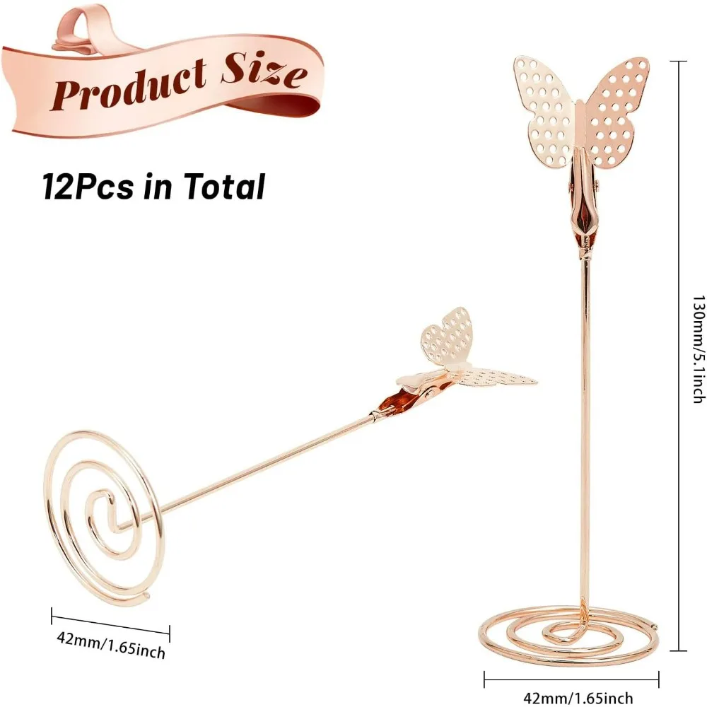 12PCS Butterfly Table Number Holders Place Card Holder Photo Holders for Tables Cards Stand Name Menu Clips Table Sign Holders