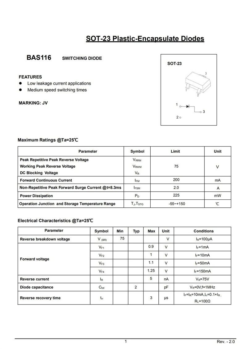 (50pcs) BAS116 JV Switching Diode 2N7002K 72K SMD MOS FET SOT-23 N-Channel