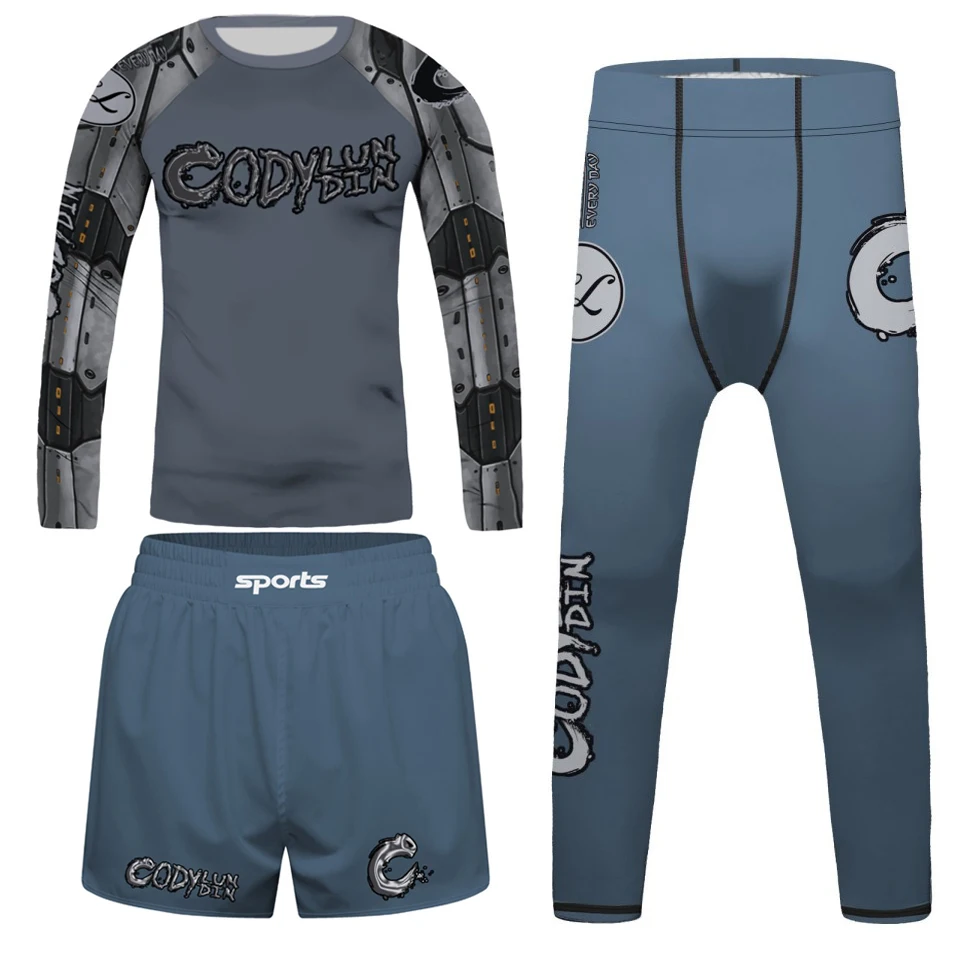 New Boy BJJ Rash Guards Grappling MMA Jiu Jitsu T-shirt Set Kid Rashguard No Gi Shirt Muay Thai Shorts Boxing Clothing Fightwear