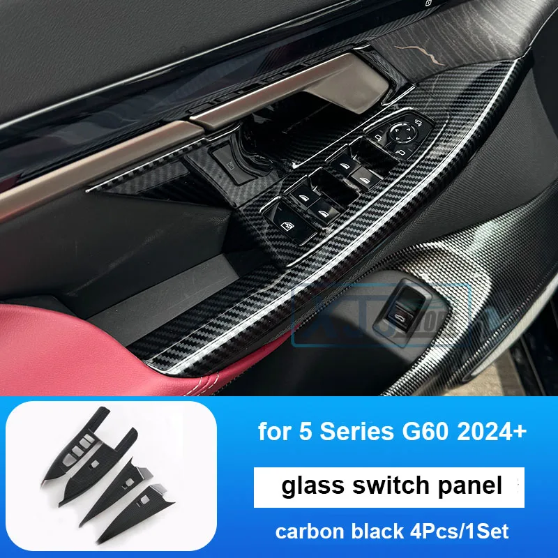 Fit for BMW 5 Series G60 2024 2025 Interior Door Window Glass Lift Panel Switch Button Cover Carbon Fiber ABS Sticker