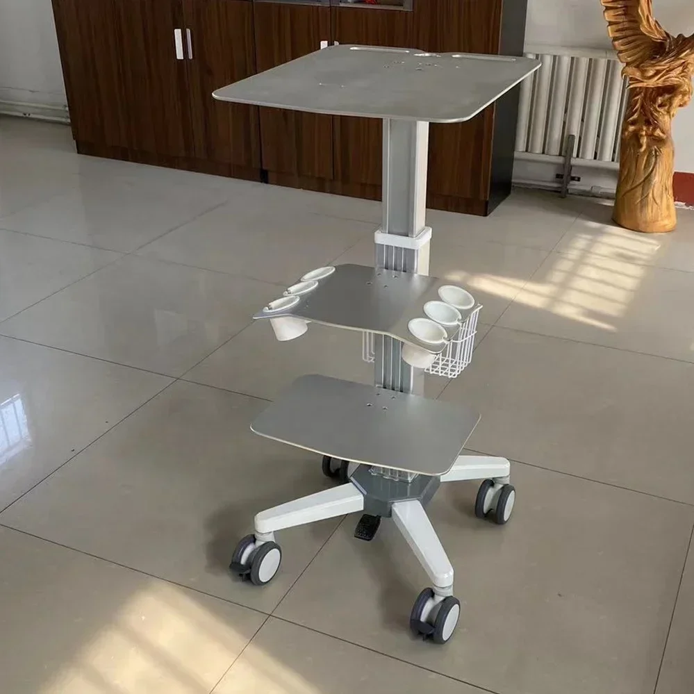 Ultrasound Trolley with two platform Ultrasound moveable cart Hospital trolley adjust height