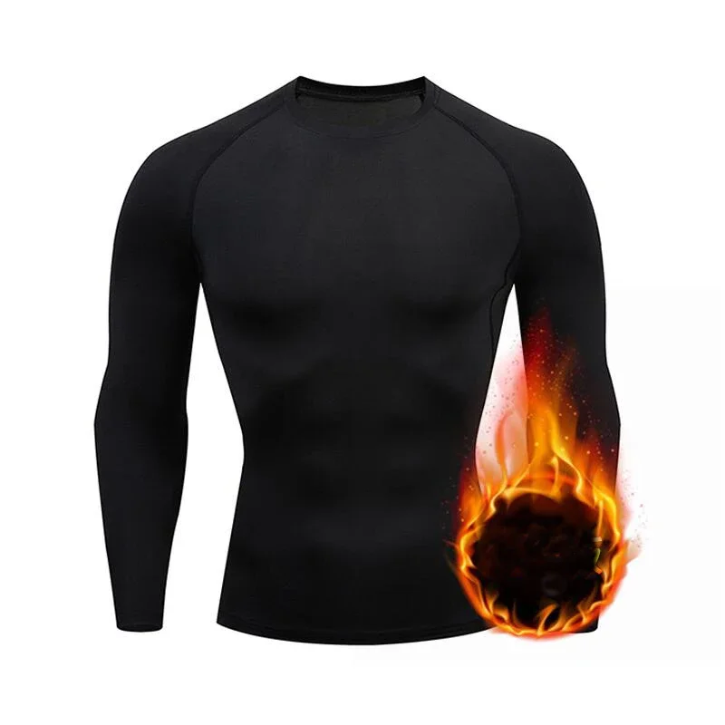 Autumn Winter Men Undershirts Thermal Underwear Thin Fleece Elastic Compression Fitness For Winter Sports Wear