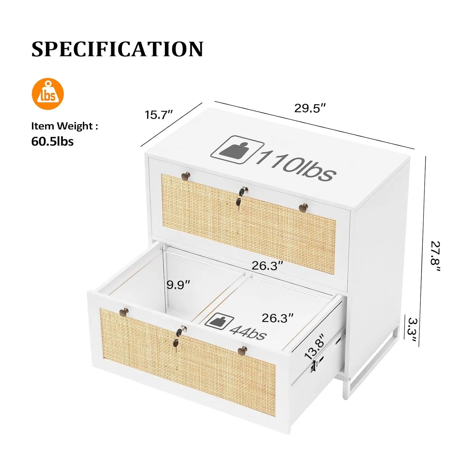 2 Drawer File Cabinet with Lock, Wood Storage Cabinet for Home Office, Printer Stand for Letter & Legal Folders, Customized