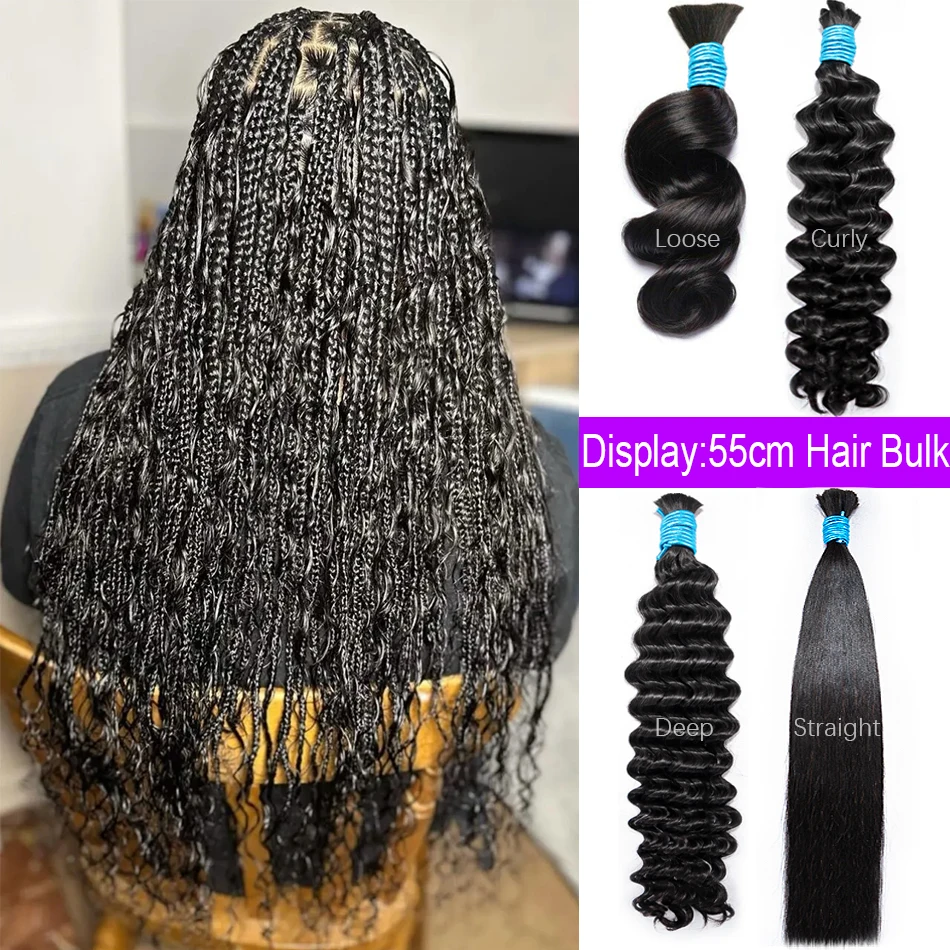 100% rambut manusia massal lurus/DeepWave/LooseWave, warna alami rambut Crochet ekstensi kepang rambut manusia rambut tenun untuk wanita