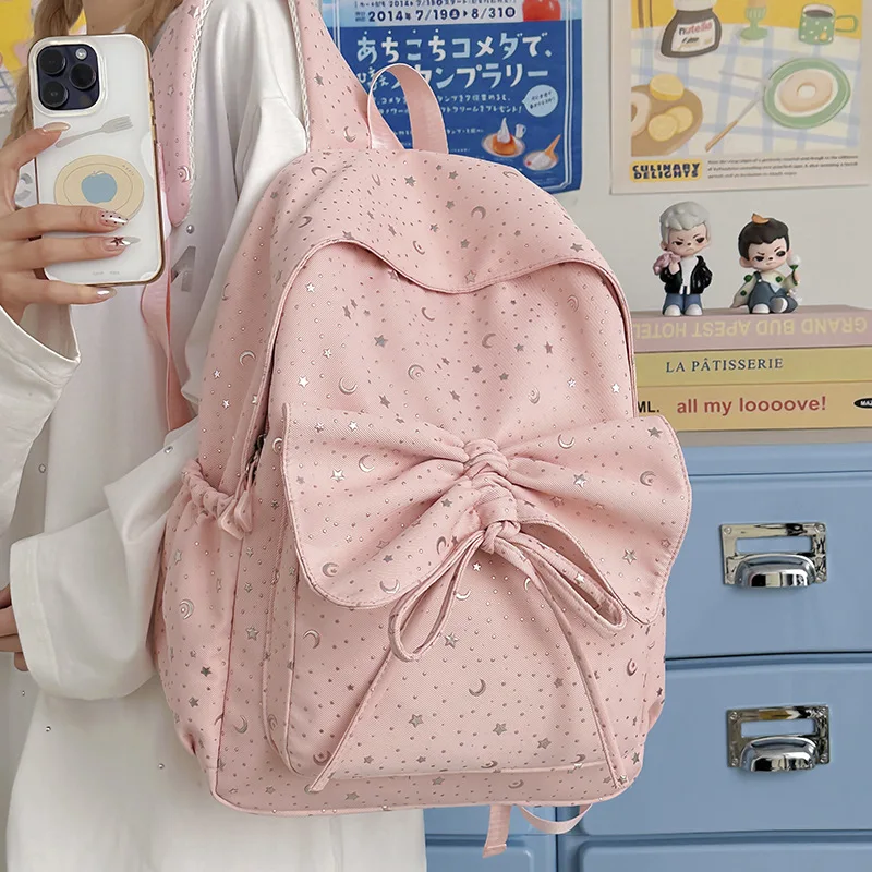 Star Moon Print Backpack Large Casual Daily Daypack for Teen Girls and Young Women, Suitable for School Bags, Shopping, Short