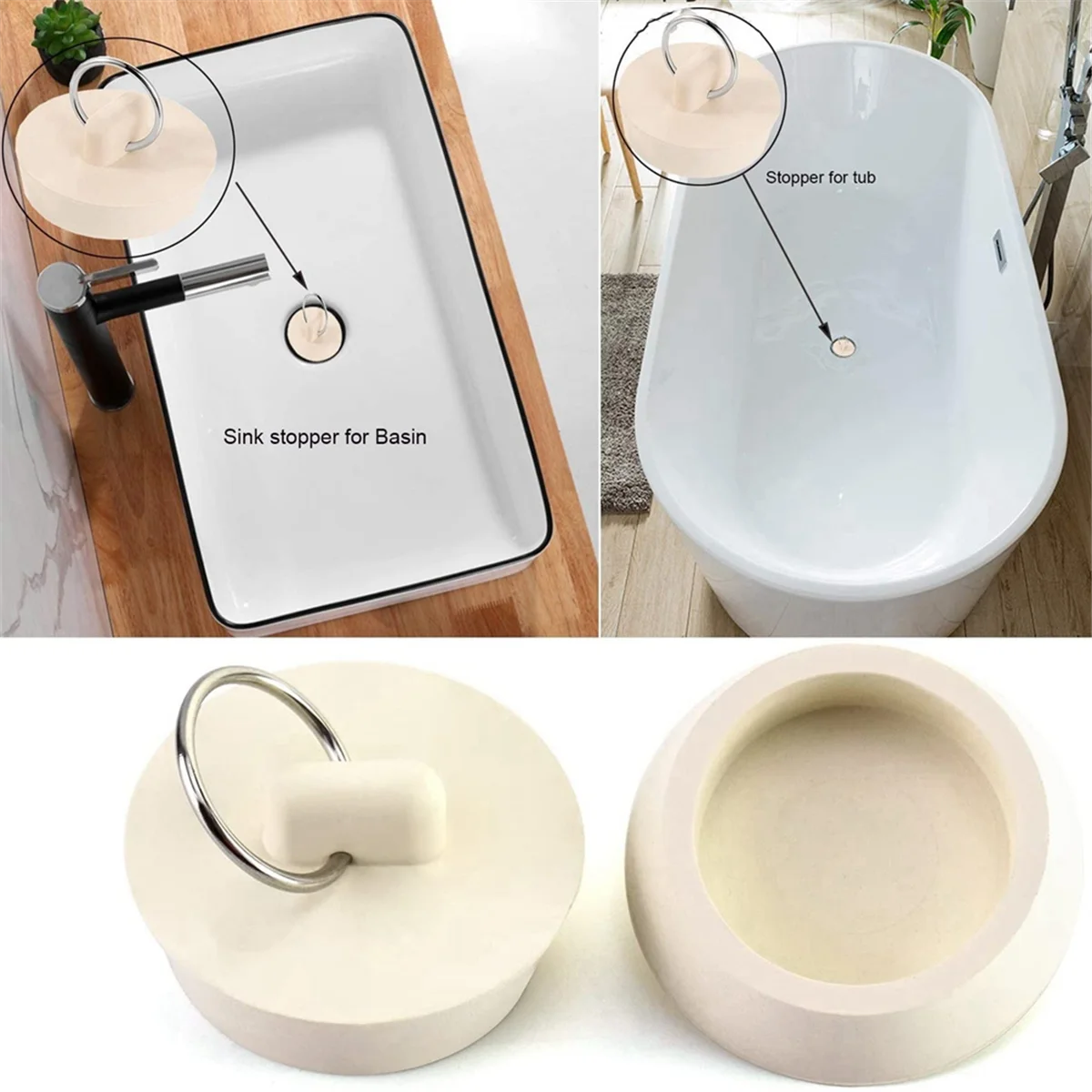 Tapón de bañera para lavabo de goma blanca de 1 7/8 pulgadas, tapón para fregadero, tapón para tubo de drenaje, tapón para fregadero, tapón de agua