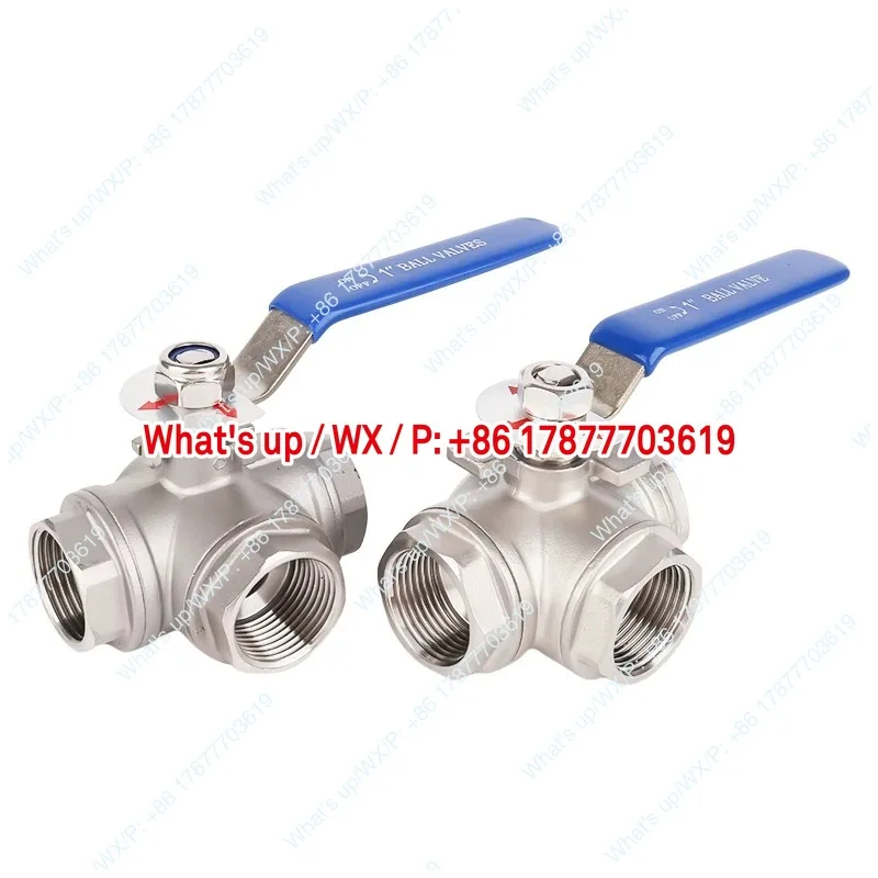 Stainless steel 304 316 3-way ball valve, T-mount, internal thread T-handle with lock