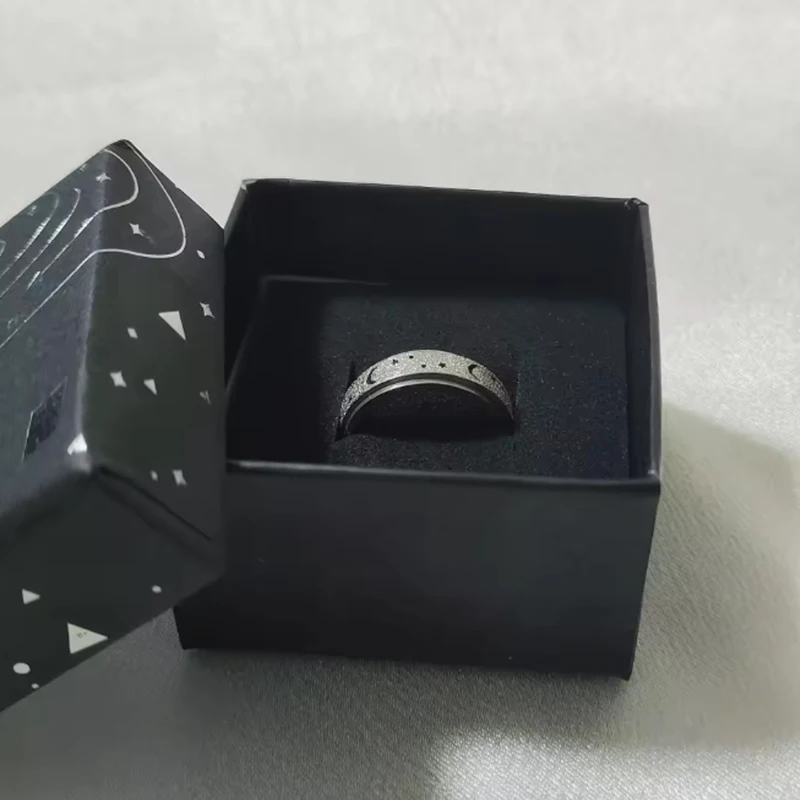 New Frosted Stainless Steel Rings For Women Men 6MM Rotatable Design Anti Stress Anxiety Moon-Star Design Fashion Ring Jewelry