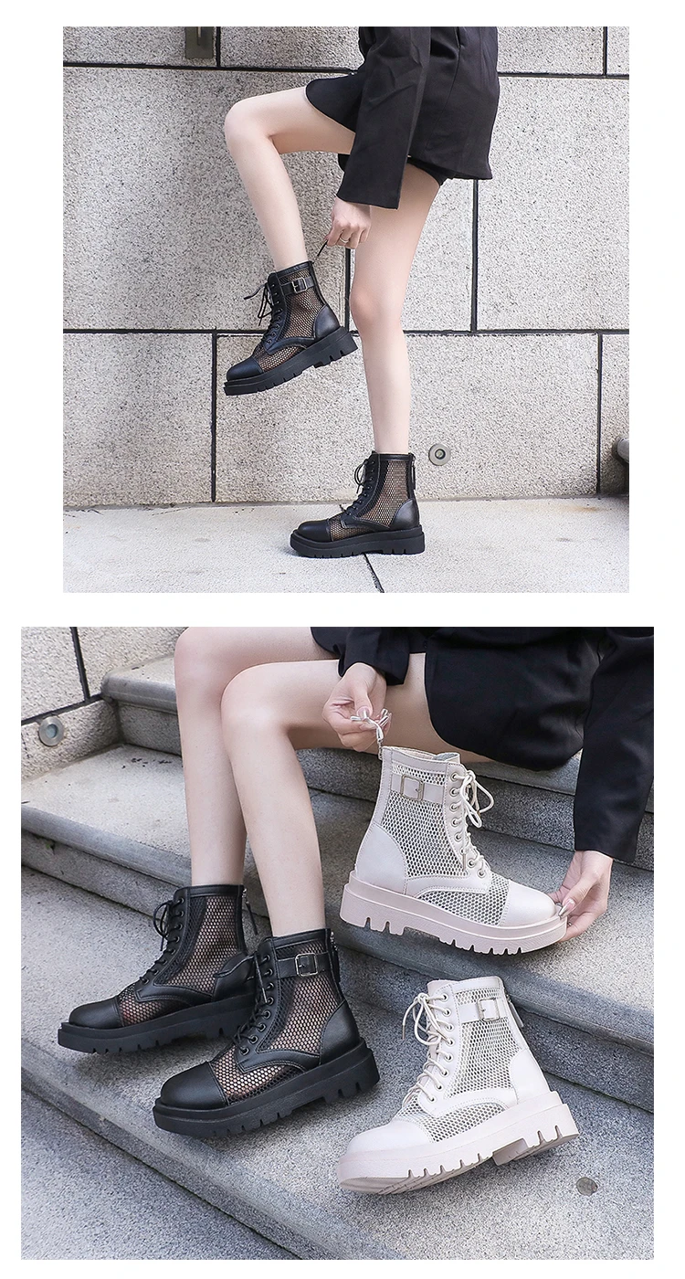 Sommerstiefel für Damen, Mesh-Kühlstiefel, klobige Plateau-Sandalen im britischen Stil mit Schnallenriemen, römische Sandalen für Damen in großen Größen – Detail 9