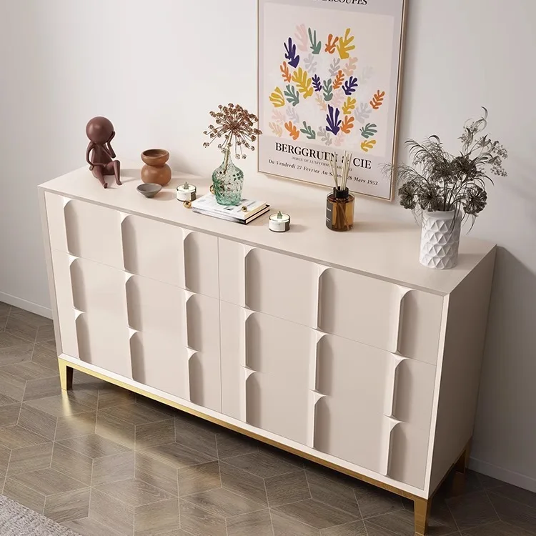 

French solid wood dining side cabinet cream style model room simple modern locker tea cabinet living room bedroom six chest cabi