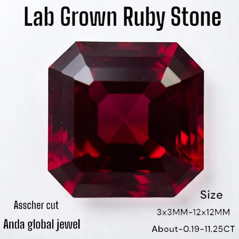 

Lab Grown Ruby Stone Pigeon Blood Red Asscher Cutting Charm Bead R Daily Matching DIY Jewelry Optional AGL Certificate