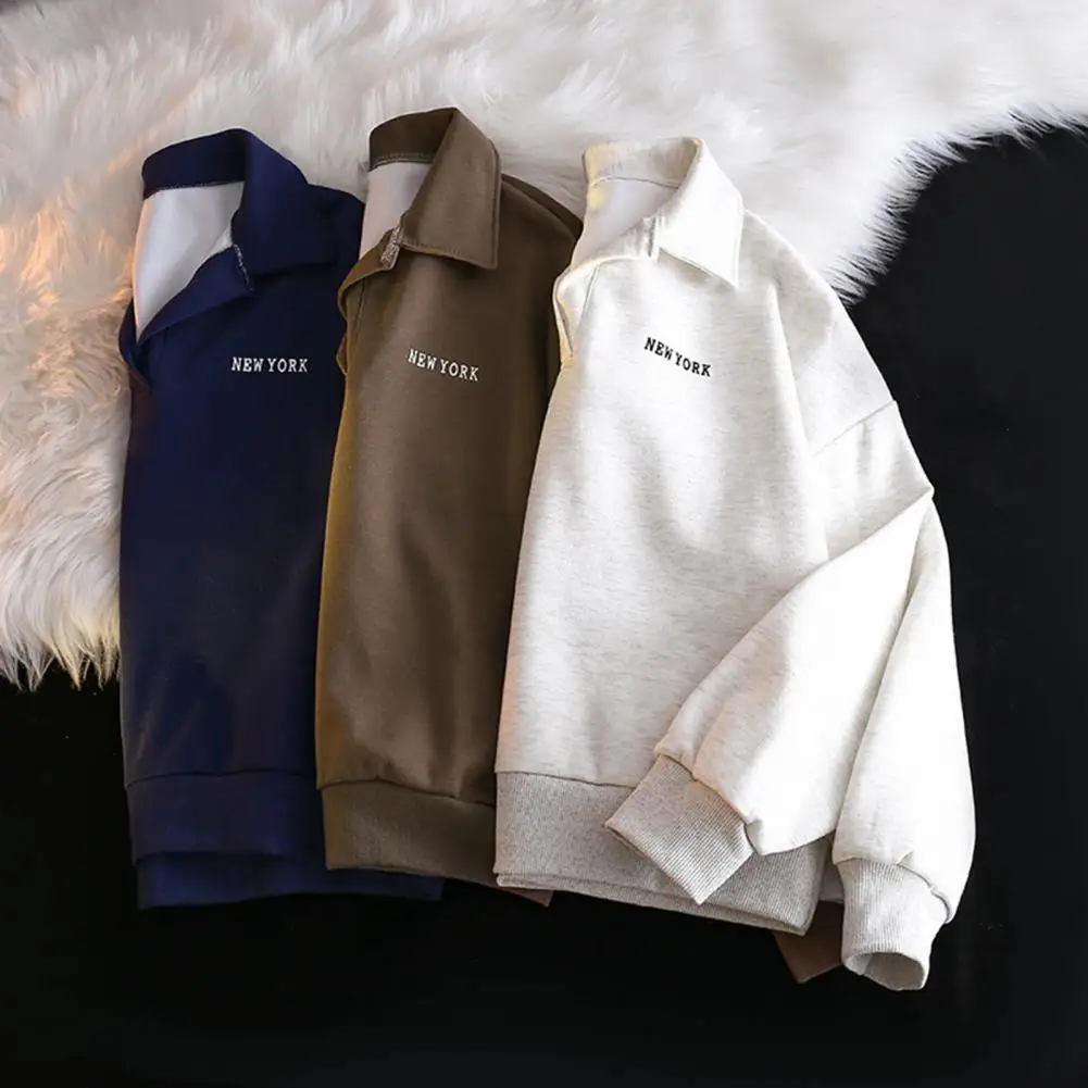 

Women Solid Color Pullover Sweatshirt Women's Loose Fit Turn-down Collar Sweatshirt with Elastic Cuffs Casual Sporty for Autumn