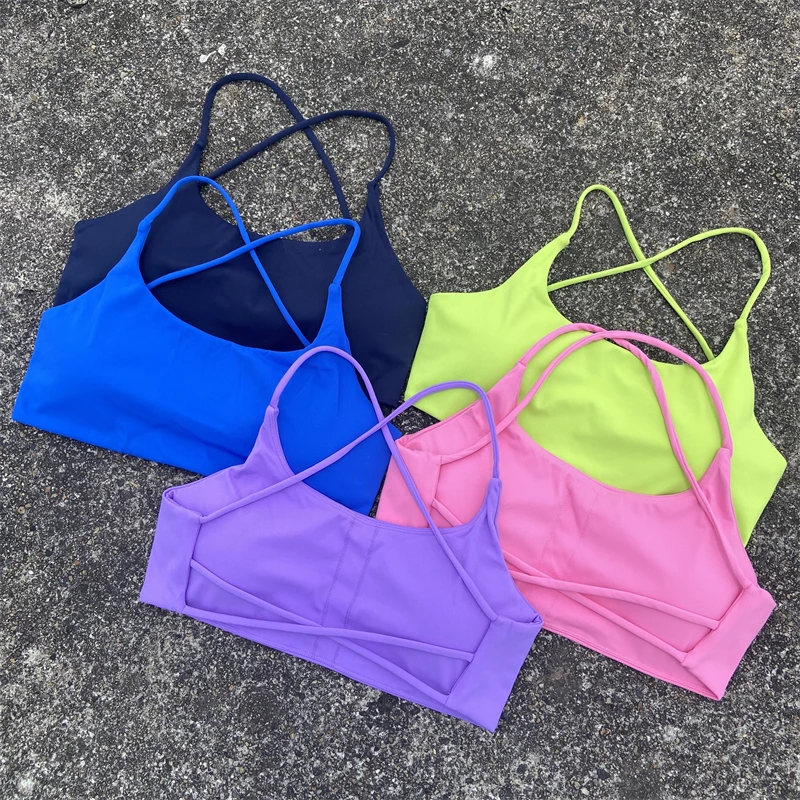 Sexy Cross Straps Sports Bra Gym Top Women High Support Yoga Vest Fitness Bralette Push Up Running  Underwear With Chest Pad