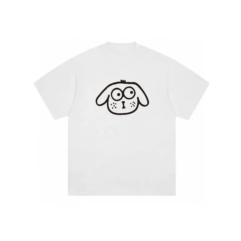 

Japanese Retro Hong Kong Style Ins Interesting Dog Pure Cotton Printed Hong Kong Style Men and Women Couples Niche Design