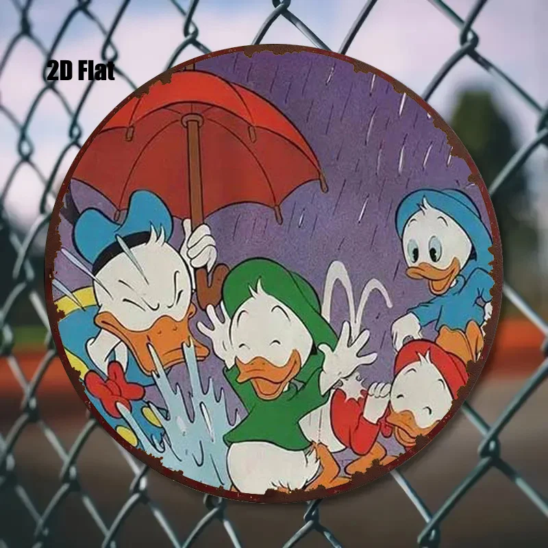 1 قطعة ديزني جولة الألومنيوم اللوحة الكرتون بطة اللعب في المطر (20.32 سنتيمتر x 45.72 سنتيمتر) الرجعية جدار علامة ، الفيلم هدية للغرفة و H
