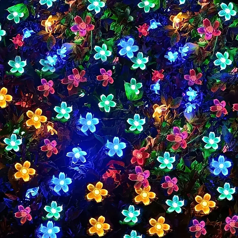 Cadena de luces de flor de cerezo, alimentada por batería guirnalda de hadas, impermeable, cuerdas de iluminación, lámparas de flores de cristal, luz de decoración de vacaciones