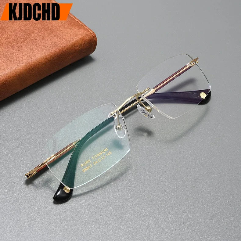 

KJDCHD Pure Titanium Frameless Glasses For Men High-Quality Rosewood Legs For Business Elites Frameless Glasses Frame Man
