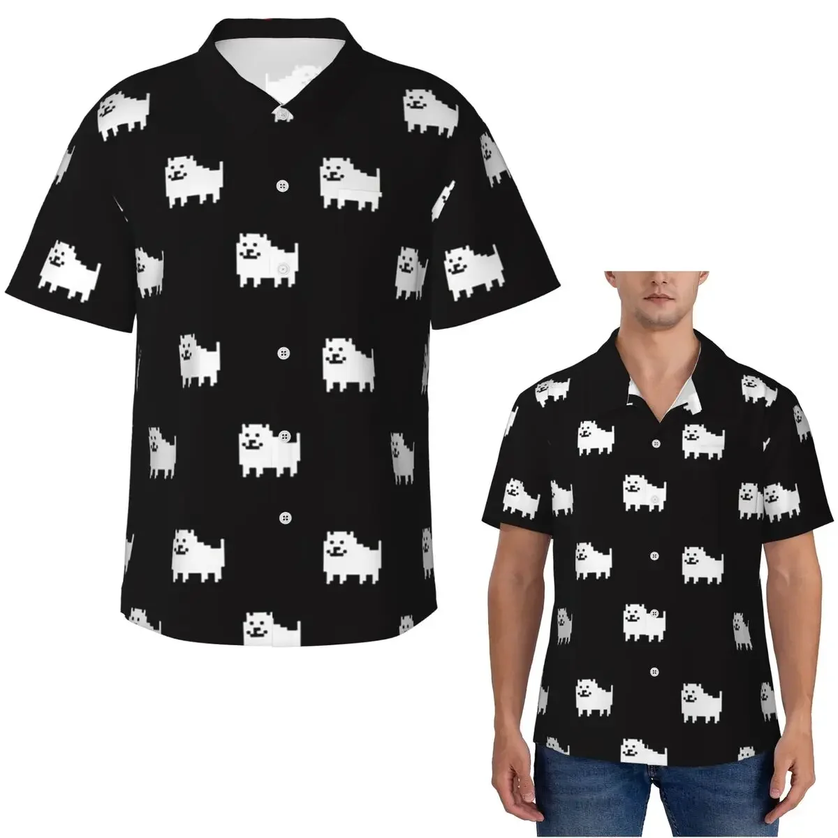 Undertale Dog Heart Hawaiian Shirts Casual Men Short Sleeve Shirt for Summer Beach Men's Button Tops