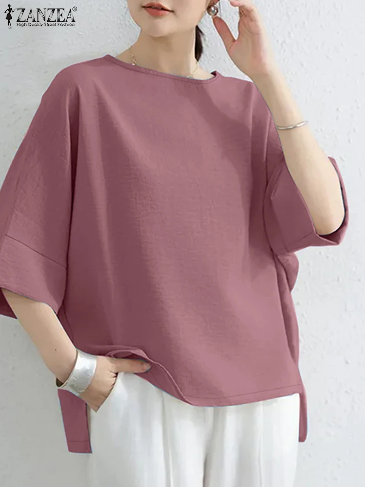

2025 Women Blouses ZANZEA Casual O Neck Baggy Office Shirts Autumn 3/4 Sleeve Blusas Summer Tops Stylish Solid Chemise Oversize