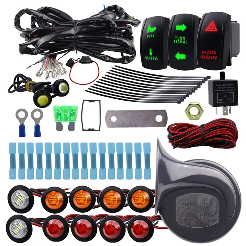 ATV UTV Turn Signal Kit Universal Turn Signal Light With Column Turn Switch 60D Horn LED Flasher Kit