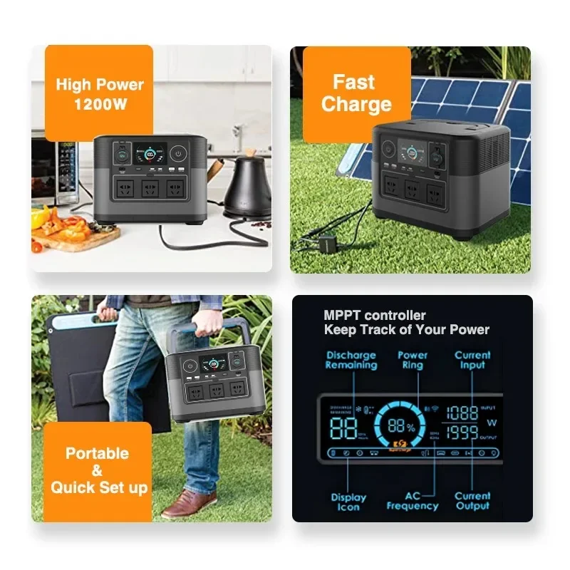 1200W Portable Power Station LiFePO4 battery 1008Wh solar generetor 220V/110V Outdoor Emergency Mobile Power Bank Home Camping