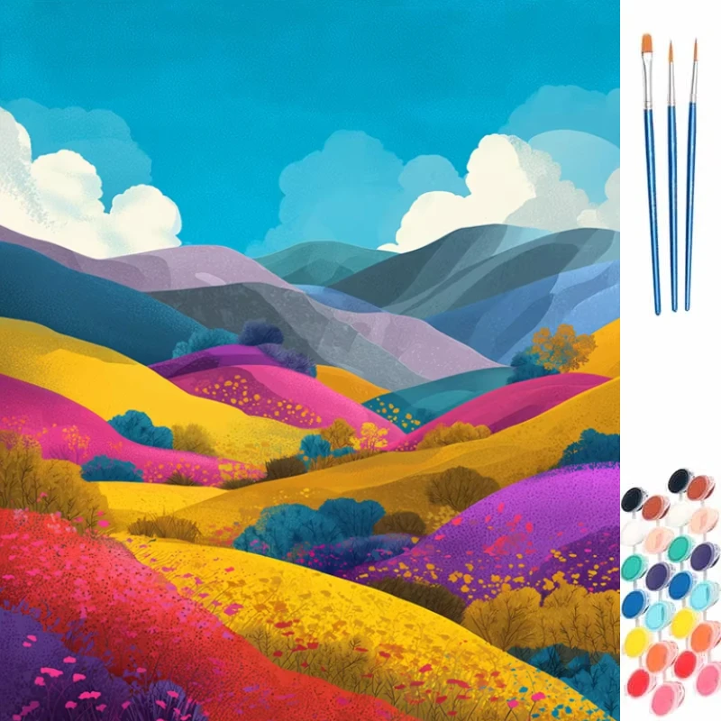 Paint By Numbers Bright Wildflowers on The Hill Painting By Numbers on Canvas Coloring By Number for Adults Paint Digital Art