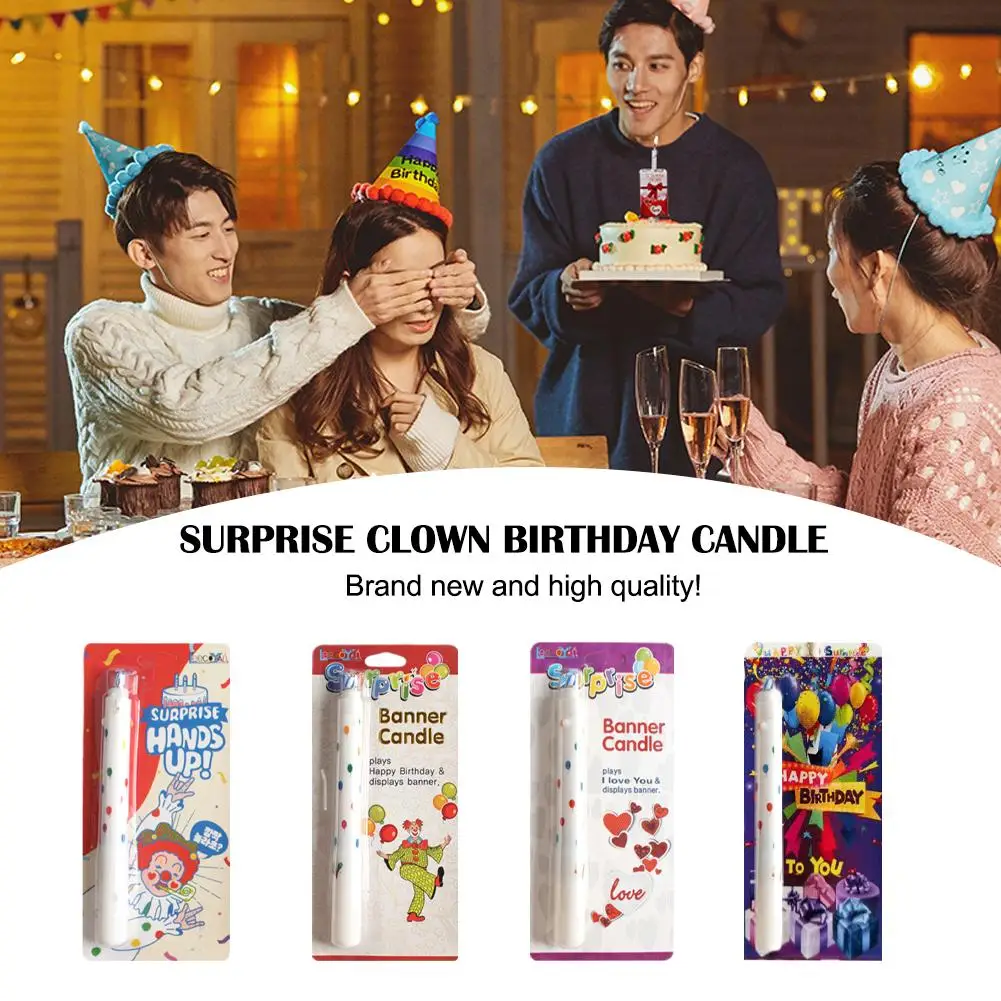 Music Candle Birthday Surprise Party Funny Clown Trick Candle Love Balloons Cake Decoration For Friends Fam D4j8