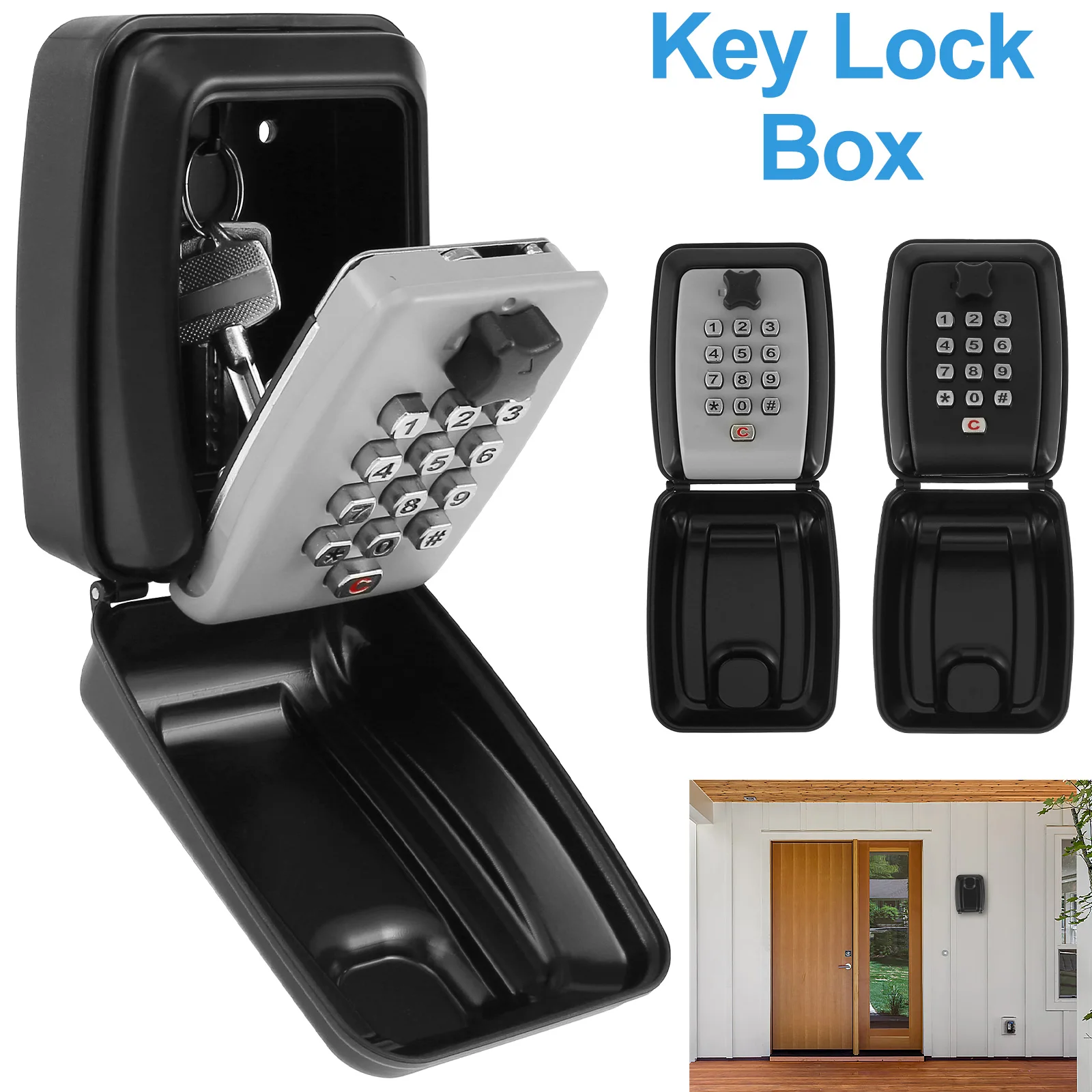 Key Safe Box for Outside Wall Mounted Combination Lock Key Organizer Resettable Code 12 Digit Combination Key Storage Box