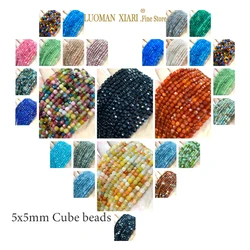 5x5MM Faceted Cube Natural Stone Lapis Lazuli Topaz Jade Loose Spacer Beads for Jewelry Making Diy Bracelet Charms Accessories