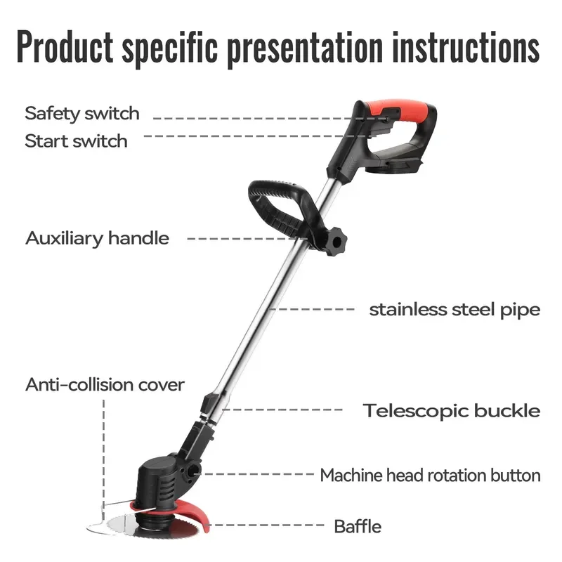 Lawn Edger Cordless Home Garden Electric Grass Trimmer with Brush Cutter Handheld Type for Filament Cutting