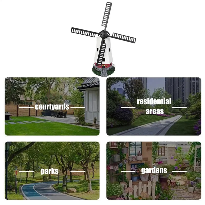 B84B-Outdoor Decorative Solar Light House LED Wind Mill Figurine For Garden Yard Solar Powered Lighted Windmill Statue