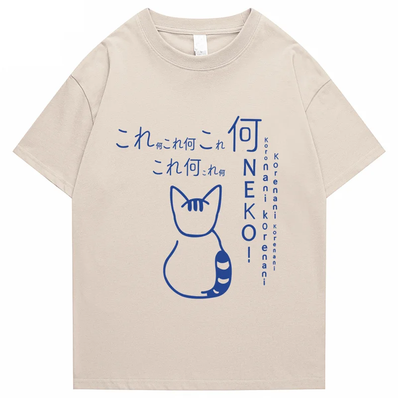 Camiseta de Anime Tokyo para hombre, camisa holgada de manga corta con estampado de dibujos animados de gato, estilo Harajuku, informal, de gran