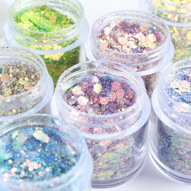 10Ml/Fles Nail Art Glitter Spiegel Iriserende Mix Hexagon Nagel Glitter Pailletten Vlokken Nagelpoeder Gellak Manicure Benodigdheden