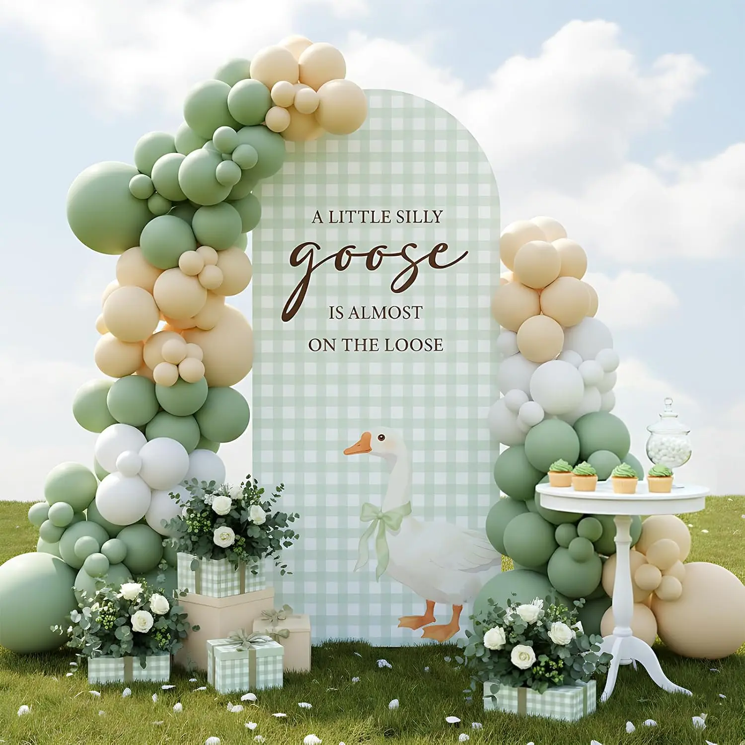 Custom 2-sided Newborn Silly Goose Baby Shower Party Banner Backdrop Green Gingham Gender Reveal Chiara Arch Background Cover
