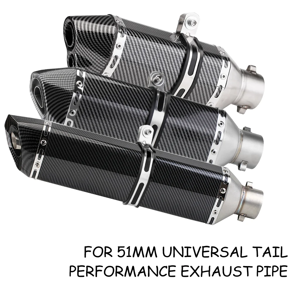 Universal 51mm Slip On Motorcycle Exhaust Tail Pipe Imitation Carbon Fiber 300mm 370mm 470mm Modified Pipe