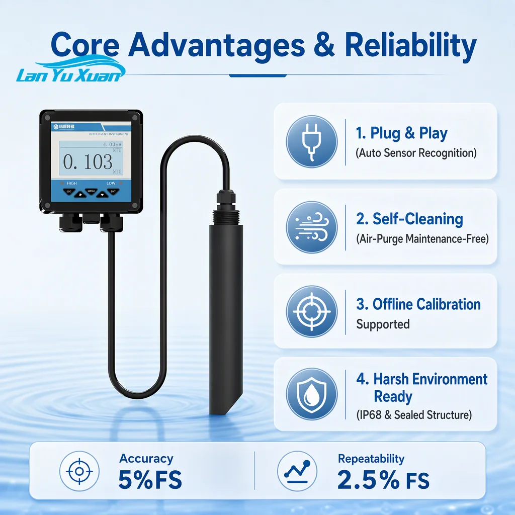 Turbidity 0-4000 NTU 0-30000 Mg/L Suspended Solids Sensor 60m Submersible Probe with 4-20 MA Controller